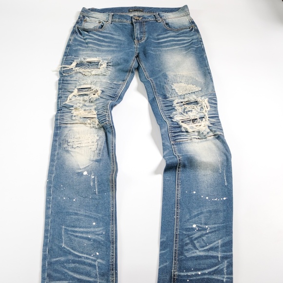 In The Attic blue ripped super skinny jeans with paint splatter design - Picture 2 of 6